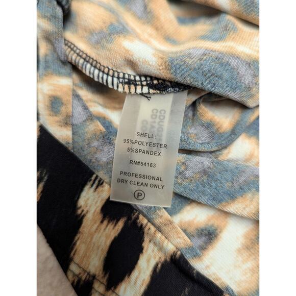 CALVIN KLEIN Leopard Print Sheath Dress Belted Black/Brown Size 10 Faux Wrap - Picture 11 of 11